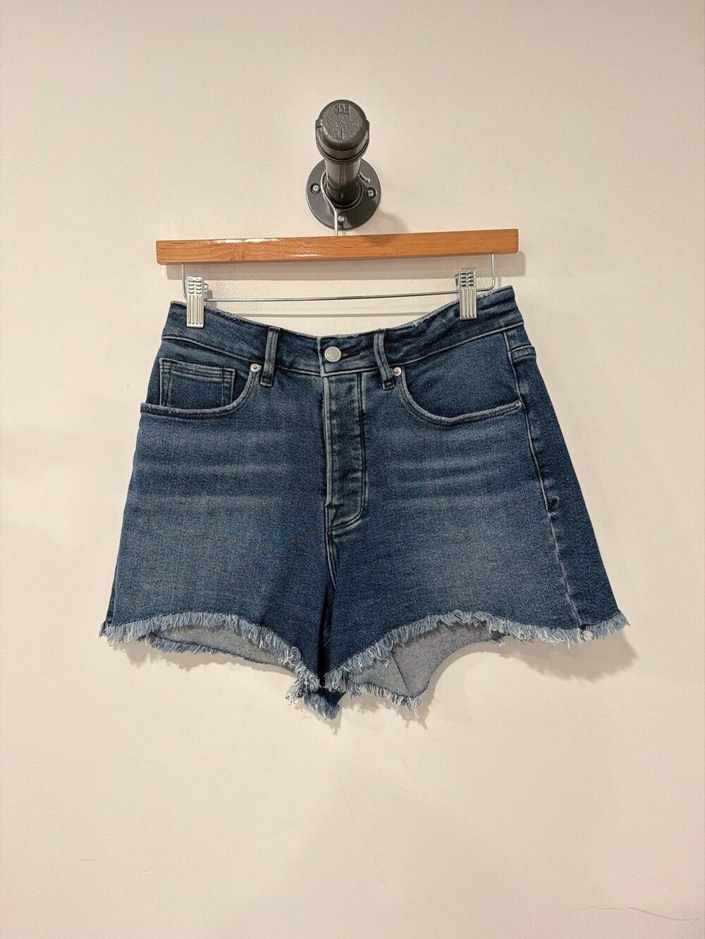 Good American Jean Shorts Cutoff Fringe Hem 3" Blue Size 28